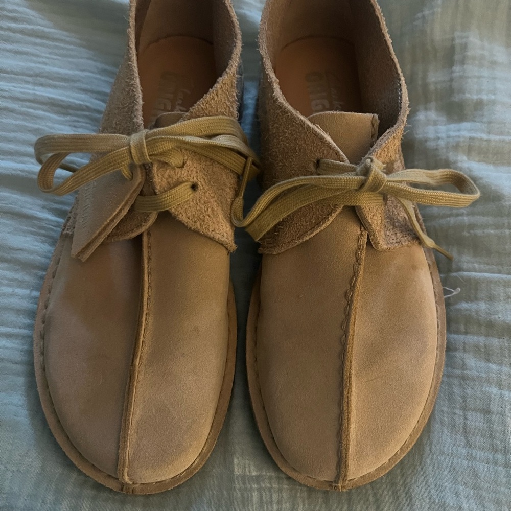 Clarks Beige Suede Lace-Up Shoes.